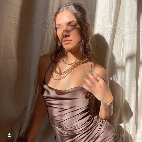 Revival Slip Dress Chocolate Brown Satin w/ Tie Back Sz S - Picture 13 of 14